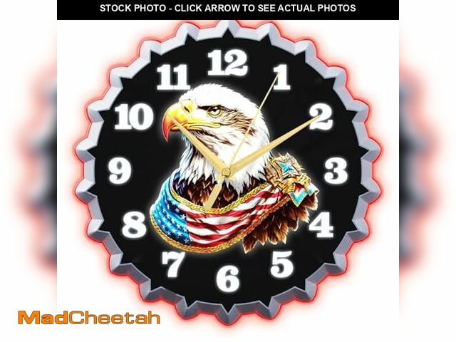 Lot 74-12975766 - Neoflarea Bald Eagle Wall Clock, 12 Inch Neon Wall Clock, Stunning 3D Glow Effect, Non Ticking Silen...