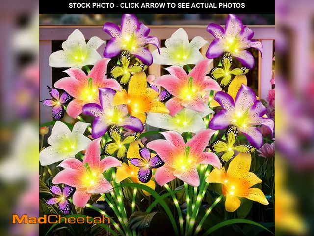 Lot 74-14213664 - Solar Garden Lights 4 Pack 16 Lily Flowers with Butterfly Decor, Gifts for Mom Woman Mothers Day Bir...