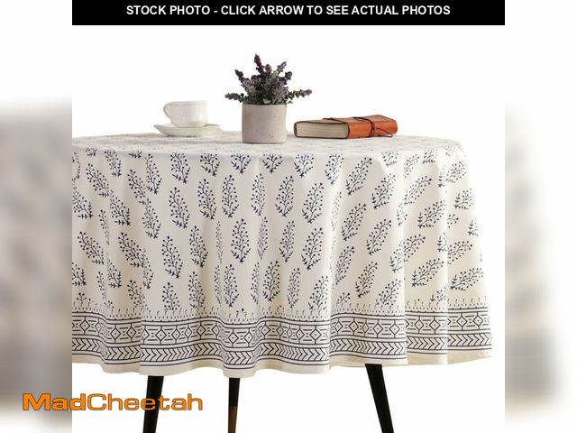 Lot 74-14148908 - IVY HERITAGE Premium 100% Cotton Round Tablecloth 60 inch, Block Print Table Cover for 4 Seater Tabl...