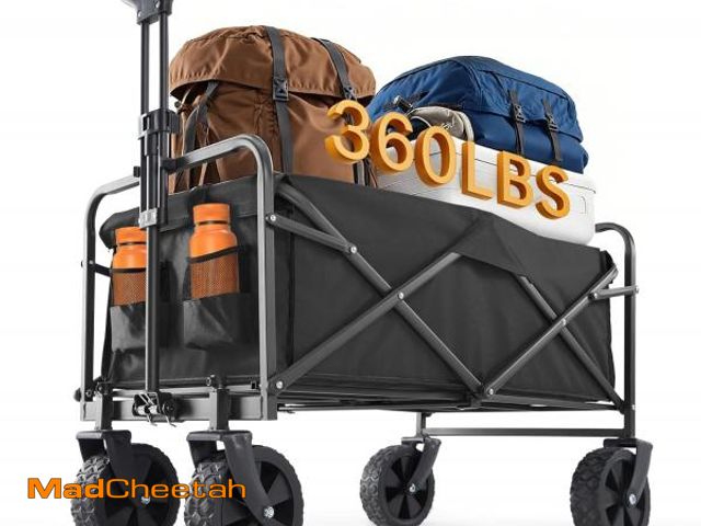 Lot 74-12098535 - Sweetcrispy Foldable Wagon Cart, Collapsible Large Capacity Garden Cart with Wheels, Heavy Duty Util...