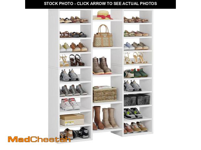 Lot 74-12489882 - LITTLE TREE Shoe Rack, 14 Tier Shoe Storage Cabinet 46 Pair Wooden Shoe Shelves Organizer with 22 Op...