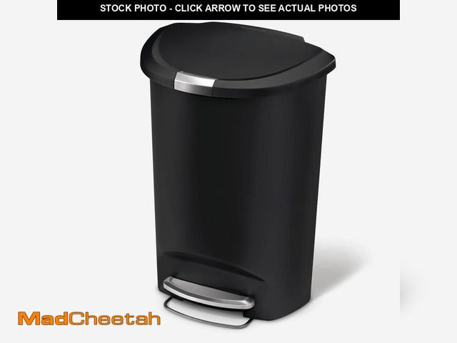 Lot 74-12827249 - *DIRTY* simplehuman 13 Gallon Semi-Round Step Kitchen Trash Can, Black Plastic with Soft-Close Locki...