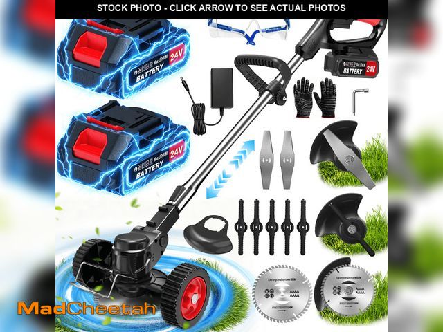 Lot 74-14607742 - TNTANTS Electric Weed Wacker, Cordless String Trimmer with Wheels,  2Pcs 24V Batteries, 3 Types of B...