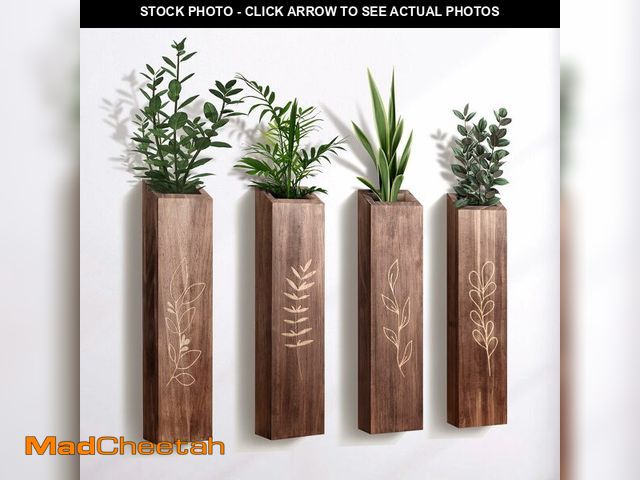 Lot 74-13540992 - BOTOP 4 Pack Wood Indoor Wall Planter, Modern Boho Wall Decor for Living Room Bedroom, Farmhouse Poc...