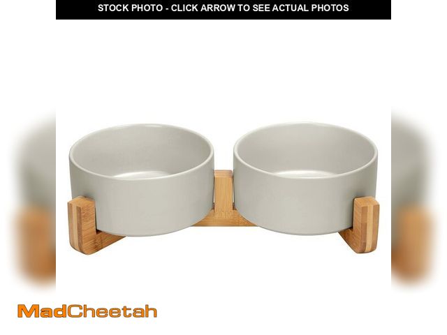 Lot 74-14302503 - SPUNKYJUNKY Ceramic Dog and Cat Bowl with Wood Stand Non-Slip Matte Glaze Weighted Food Water Set fo...