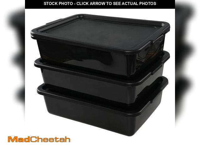 Lot 74-14266238 - Dehouse 13 L Plastic Commercial Utility Bus Boxes, Black Bus Tubs with Lids, 3-Pack - USED