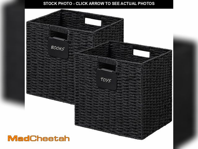Lot 74-14273443 - UBBCARE 2 Pack Wicker Basket, 12Ãâ12 Storage Cubes with Label, Foldable Cube Storage Bin with Han...