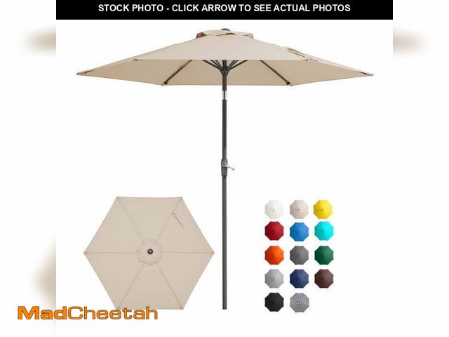 Lot 74-14323793 - FUNDAZE 7.5' Outdoor Market Patio Umbrella with Push Button Tilt &amp; Crank Lift, UV-Resistant Cano...