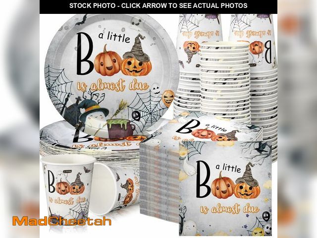 Lot 74-12701880 - Hushee 200 Pcs Halloween a Little Boo Is Almost Due Baby Shower Paper Plates Napkins Cups Baby Showe...