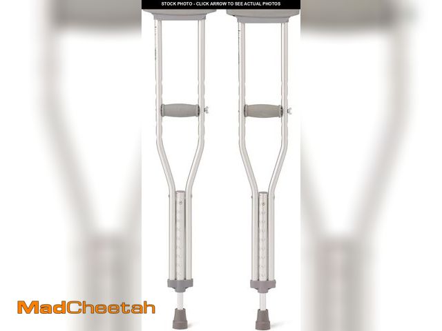 Lot 74-12137863 - Medline Aluminum Crutches for Adults &amp; Seniors, Walking Aid, 300 LB Weight Capacity,1 Pair, Fitt...