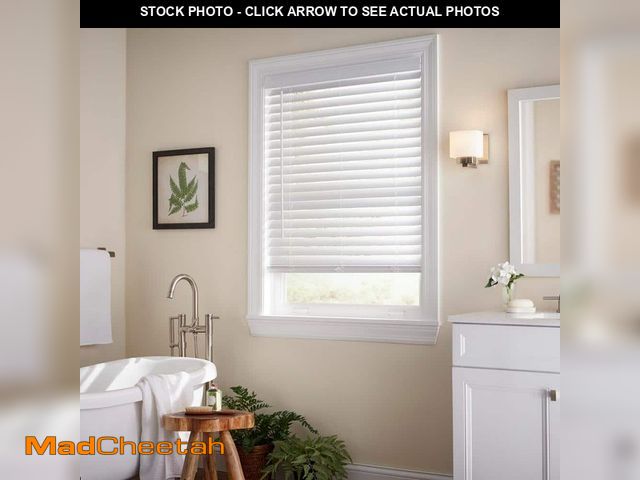 Lot 74-12554332 - White Cordless Faux Wood Blinds for Windows with 2 in. Slats - 23 in. W x 54 in. L (Actual Size 22.5...