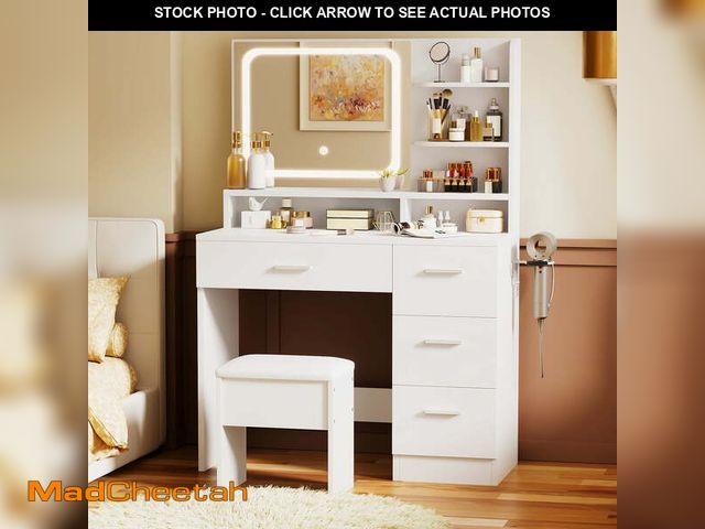 Lot 74-14324951 - LIVELYGLOW Vanity Desk with Smart LED Mirror &amp; Stool, Makeup Vanity Set with Adjustable Lighting...