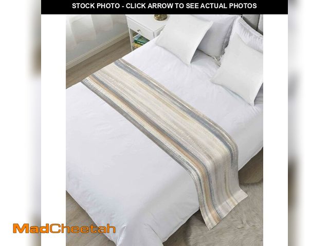 Lot 74-14206656 - Beige Grey Bed Runner Scarf King Size,Abstract Mottled Art Retro Modern Painting Luxury Bed Throw Ru...