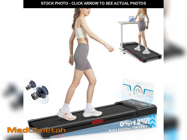 Lot 74-12165974 - Walking Pad Treadmill with 12% 9-Level Auto Incline, 450 lbs Capacity RGB LED Screen, Bluetooth Spea...