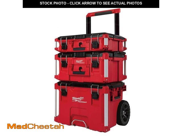 Lot 74-13099064 - Milwaukee PACKOUT 22 in. Rolling Tool Box, 22 in. Large Tool Box and 22 in. Medium Tool Box ProSyste...