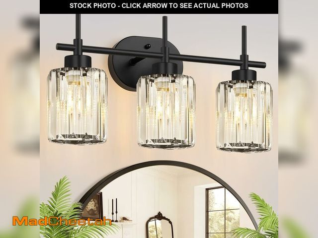 Lot 74-14270006 - Meybiok Matte Black Vanity Light, 3-Light Crystal Modern Bathroom Lighting Fixtures Over Mirror, Bla...