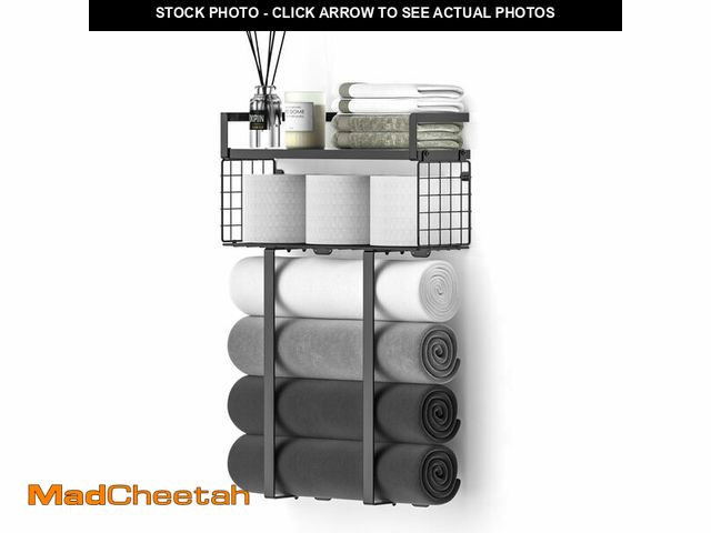 Lot 74-13564459 - Xstydes Towel Racks for Bathroom, Metal Towel Holder with Storage Basket,Wall Towel Rack for Rolled ...