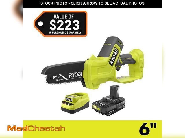Lot 74-13693465 - RYOBI ONE+ 18V 6 in. Cordless Battery Compact Pruning Mini Chainsaw with 2.0 Ah Battery and Charger ...
