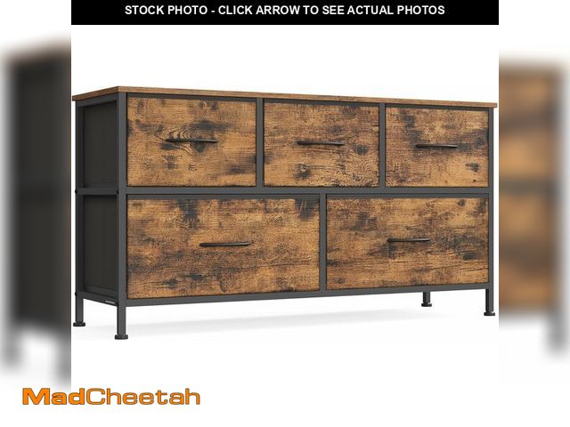 Lot 74-12544382 - SONGMICS Dresser for Bedroom, Chest of Drawers, TV Stand, Steel, MDF, 5 Non-Woven Fabric Drawers, St...