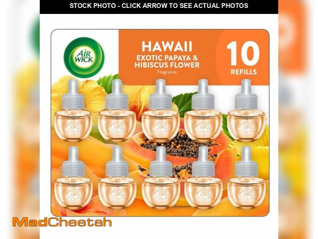 Lot 74-14205951 - Air Wick Plug-In Scented Oil Refills, 10 Count, Hawaii Exotic Papaya and Hibiscus Flower, Air Freshe...