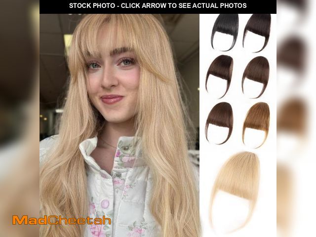 Lot 74-12215284 - EINAEY Clip in Bangs, 100% Real Human Hair Ash Blonde Fake Bangs Hairpieces for Women Fringe with Te...