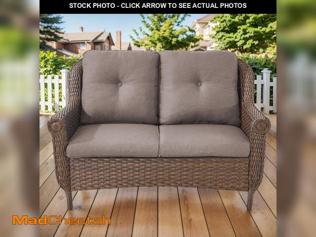Lot 74-12746717 - Pocassy Chrysanthemum Armrest Series 2-Seat Brown Wicker Outdoor Patio Double Seat Sofa Couch with G...