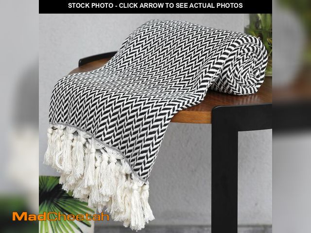 Lot 74-13953285 - Peshtemania Premium Cotton Light Weight Boho Throw Blanket 50Ã¢â¬Âx60Ã¢â¬Â Gray Black and Off Wh...