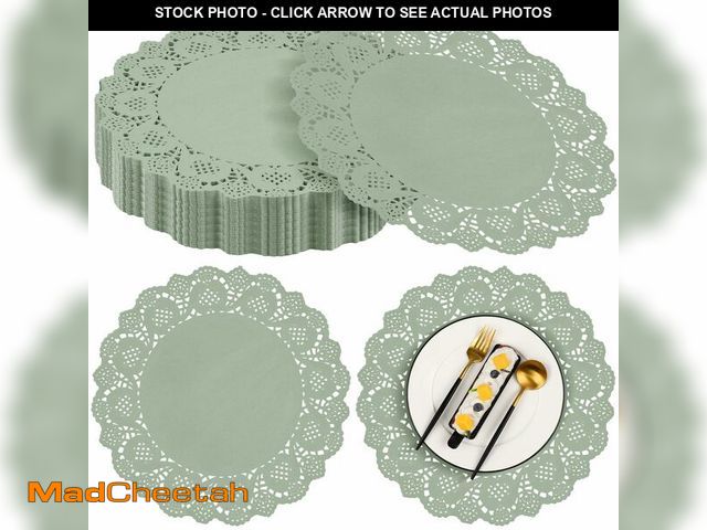 Lot 74-14269903 - MCEAST 100 Pack Round Sage Green Paper Doilies 13.5 Inches Lace Paper Place Mats Rustic Scallop Doil...