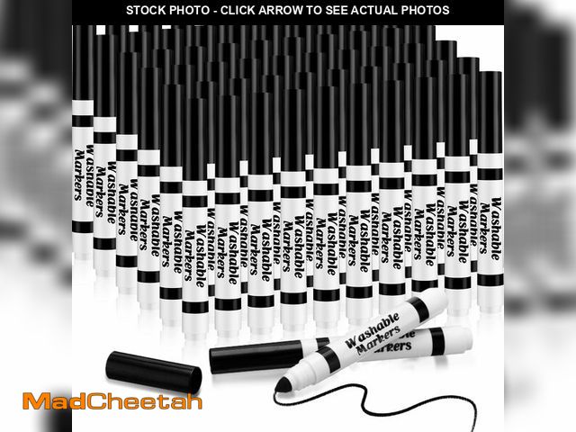 Lot 74-12604081 - Janlaugh 60 Pcs Black Washable Markers Bulk Coloring Broad Line Markers for Kids Conical Tip Black D...