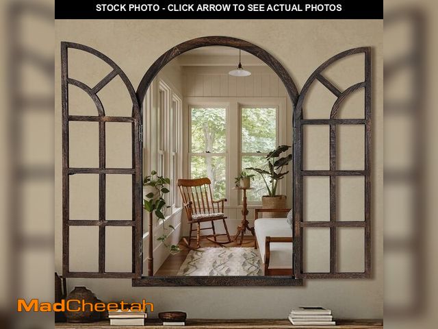 Lot 74-13836617 - Wall Mirror with Window Design, 36"x24" Rustic Farmhouse Wood Mirror for Wall Decor, Decorative Vint...