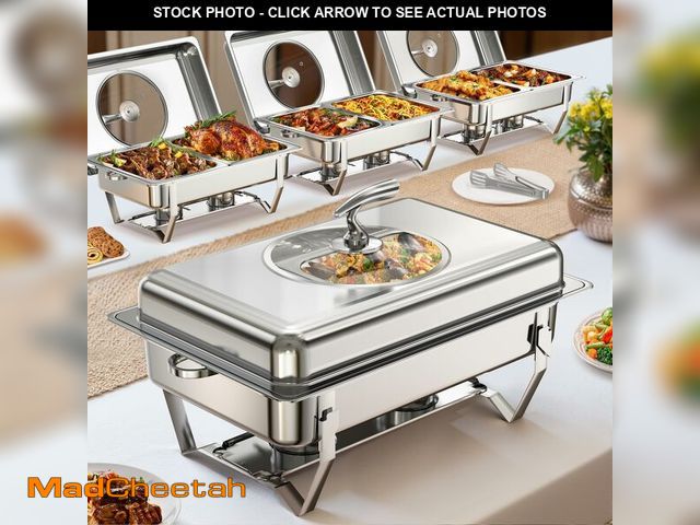 Lot 74-12590672 - (MISSING FOLDING FRAMES) WARMOUNTS Rectangular Chafing Dishes for Buffet with Glass Lid (9QT, 4 Pack...