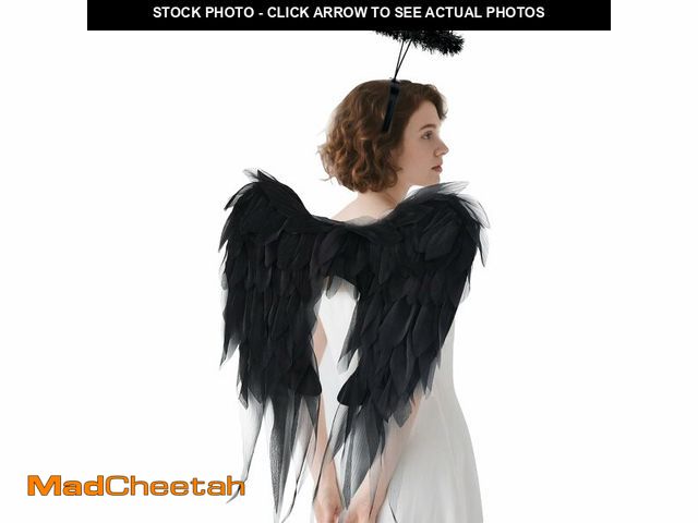 Lot 74-12969260 - Angel Wings and Halo Headband for Women Adults Girls - Black Chiffon Fairy Wings, Elegant Costume Ac...