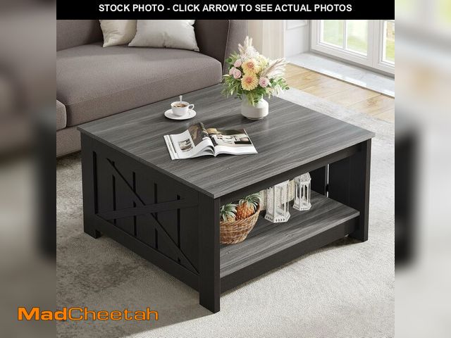 Lot 74-13073534 - (SCRATCHED) YITAHOME Farmhouse Coffee Table with Storage Rustic Wood Cocktail Table, Square Coffee T...