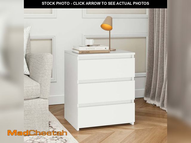 Lot 74-14289582 - Homfa White Nightstand with 3 Drawers, Sofa Table for Living Room, Modern Wooden Storage Cabinet for...
