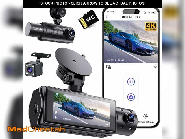 Lot 74-12605407 - Miden X5 4K WiFi Dash Cam Front and Rear Inside, 2160P+1080P+1080P FHD 3 Channel Dash Camera for Car...