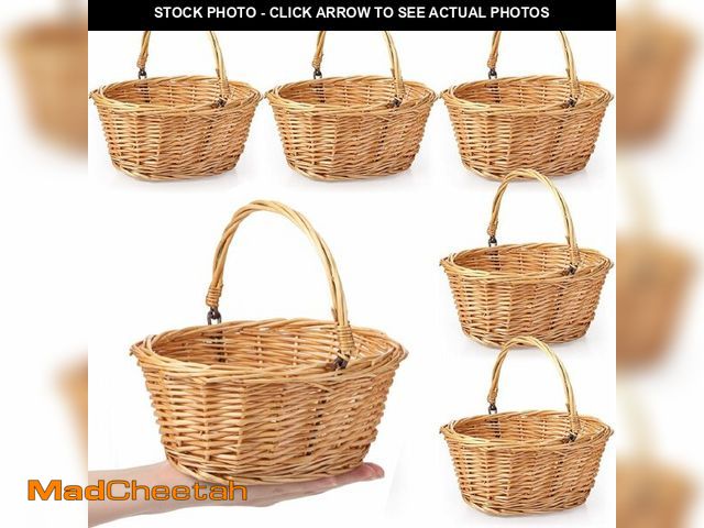 Lot 74-12709639 - Barydat 6 Pcs Small Wicker Picnic Basket with Handle Flower Girl Baskets Oval Willow Woven Braided G...