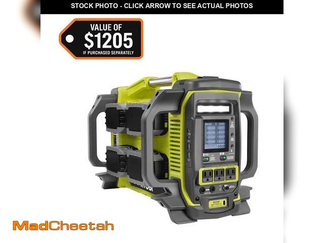 Lot 74-12804635 - RYOBI 18V ONE+ 1800-Watt Portable Battery Inverter Power Station/8-Port Charger with (4) 6.0Ah Batte...