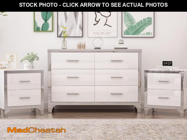 Lot 74-12391695 - Merax 3-Pieces Bedroom Dresser Night Stand Set, A 6-Drawer Cabinet &amp; 2 Nightstand, Mirrored High...