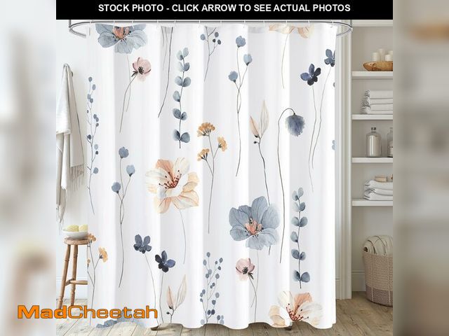 Lot 74-14209053 - Gibelle Watercolor Floral Shower Curtain, Blue Beige Flower Shower Curtain for Bathroom, Modern Mini...