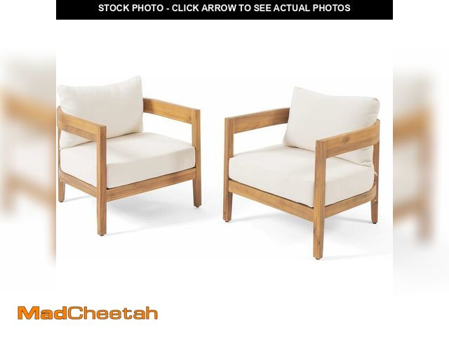 Lot 74-13041223 - Christopher Knight Home 312395 Alfy Outdoor Club Chair with Cushions (Set of 2), Teak Finish, Beige ...
