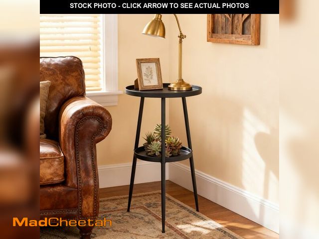 Lot 74-14213413 - ShellKingdom Small Round Side Table, 2 Tier Metal End Table for Indoor Outdoor Bedroom Living Room H...