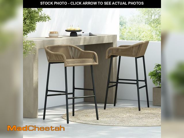 Lot 74-13418784 - Christopher Knight Home Outdoor Patio Rope Weave Iron Barstools, Powder Coated Iron Frame Barstools,...