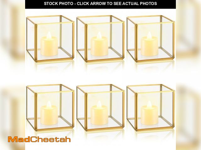 Lot 74-12442344 - Sliner 6 Set Gold Votive Candle Holders Centerpieces 3.15 x 3.15 Inch Glass Hurricane Wedding Table ...