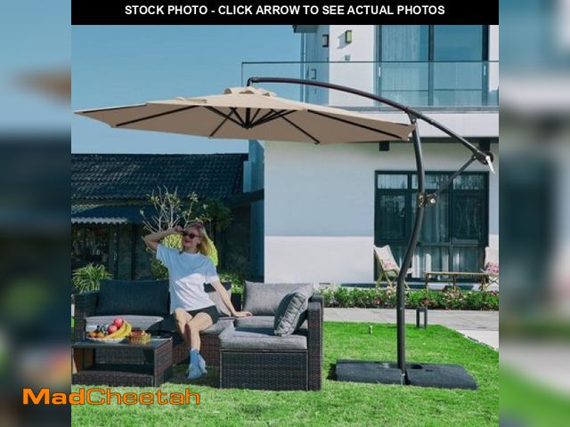 Lot 74-12156025 - JUSTLET 10ft Heavy Duty Patio Hanging Offset Cantilever Patio Umbrella W/ 4-Piece Base Included Incl...