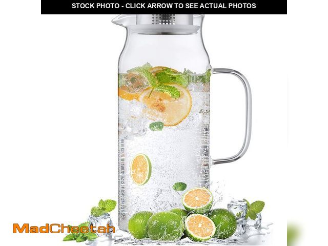 Lot 74-12873032 - 2 Liter 68 oz Glass Pitcher with Lid and Spout, Bivvclaz Glass Carafe for Hot/Cold Water, Large Iced...