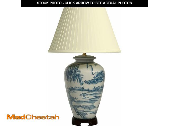 Lot 74-13331710 - Red Lantern 29" Blue and White Chinese Landscape Lamp - UNUSED