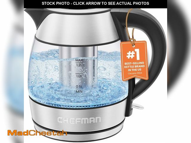 Lot 74-12632881 - CHEFMAN Electric Kettle - 1.2L 1500W Hot Water Tea Pot with Infuser, BPA Free, Auto Shut Off, Boil-D...