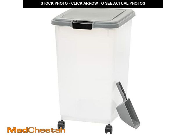 Lot 74-12365743 - Basics Airtight Dog Food Storage Container with Scoop and Wheels, 69 QT, Gray - UNUSED