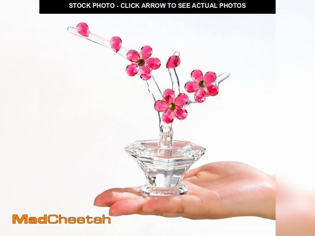 Lot 74-11555846 - Red Cherry Blossom Crystal Flowers with Stems - Glass Flowers with Vases Japanese Cherry Gifts Decor...