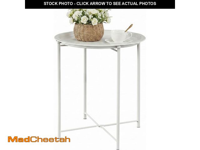Lot 74-14305947 - VECELO Side/End Table, Folding Round Metal Anti-Rust and Waterproof Outdoor or Indoor Tray for Livin...